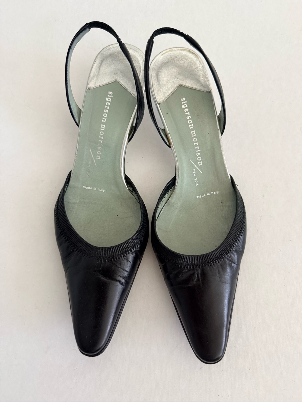 Sigerson Morrison Black Pointed Toe Kitten Heel Slingback Pumps